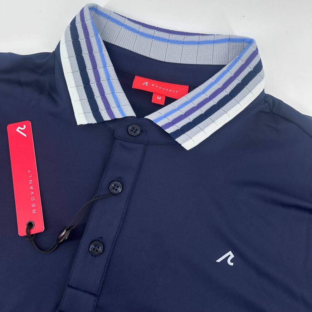 Redvanly Mael Polo‎ Mens Medium Midnight Navy Striped Collar Golf Shirt R2505